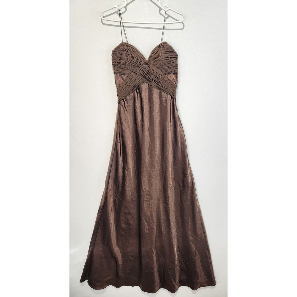Milano Women's XL Brown Formal Gown Ruched Bodice Spaghetti Strap Maxi Dress
